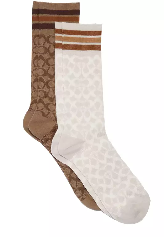 Coach Signature Calf Socks in Khaki/ Chalk CH397