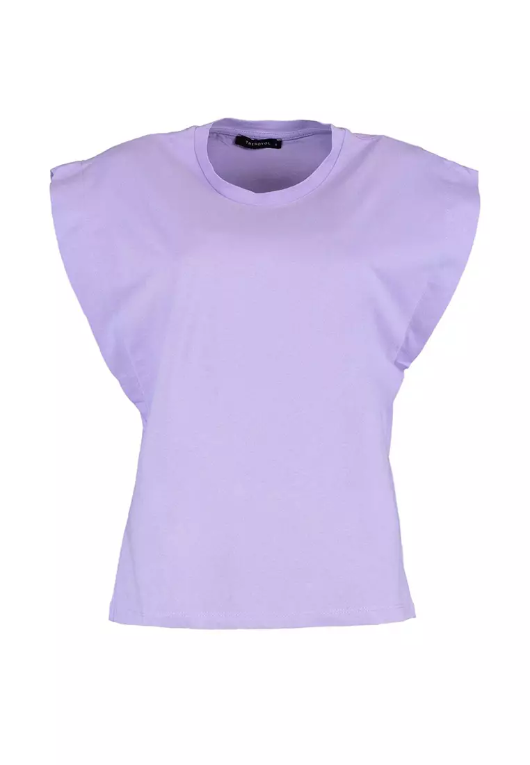 Lilac 100% Cotton Wadding Look Basic Crew Neck Knitted T-Shirt TWOSS20TS0021