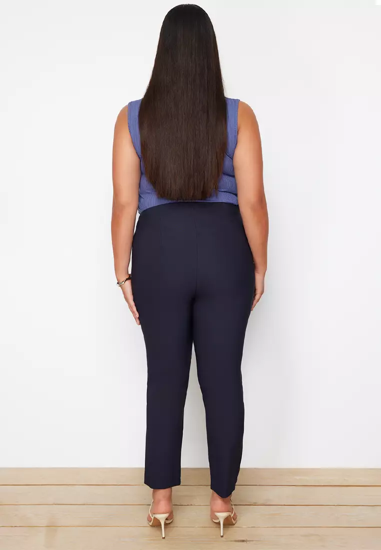 Cigarette Fleto Pocket Plus Size Fabric Trousers