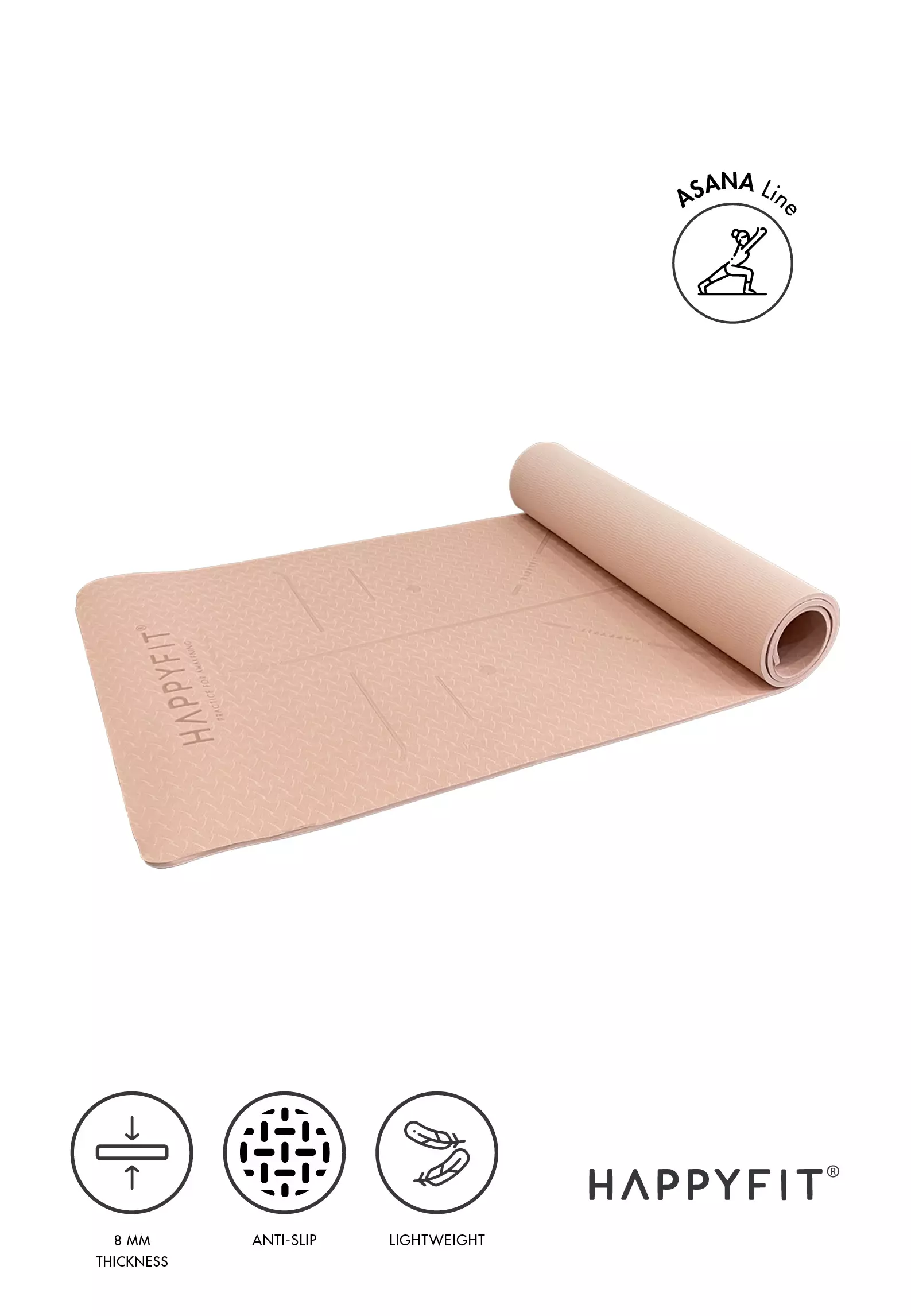 HAPPYFIT - Yoga Mat Asana TPE 8mm Eco Friendly (FREE STRAP) - Rose