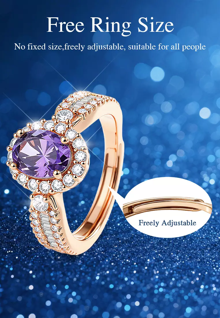 Cincin Wanita Berlian Batu Permata Ungu Korea Fashion Cewek Tunangan Rings Anti Pudar