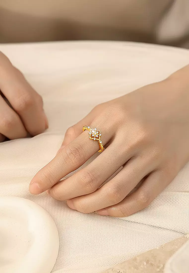 Cincin Wanita Original Flower Bloom  Style Korea Perhiasan Mewah Elegan Cincin Tunangan Cewek Rings