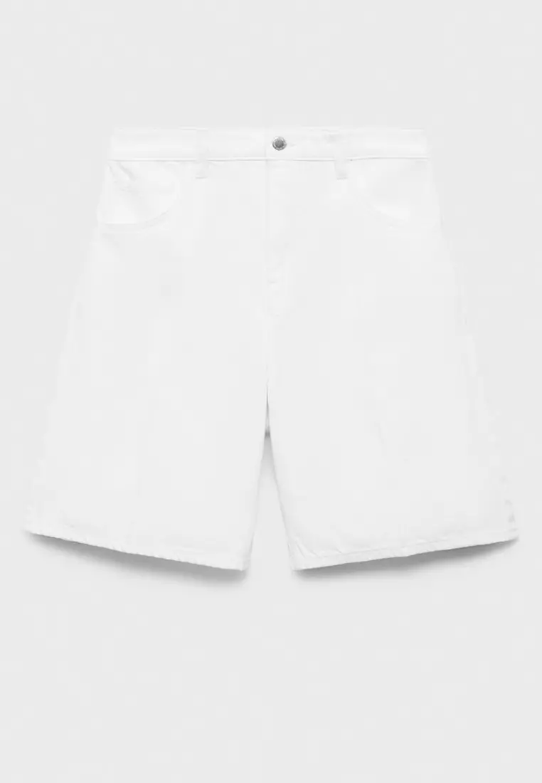 High-Waisted Denim Bermuda Shorts