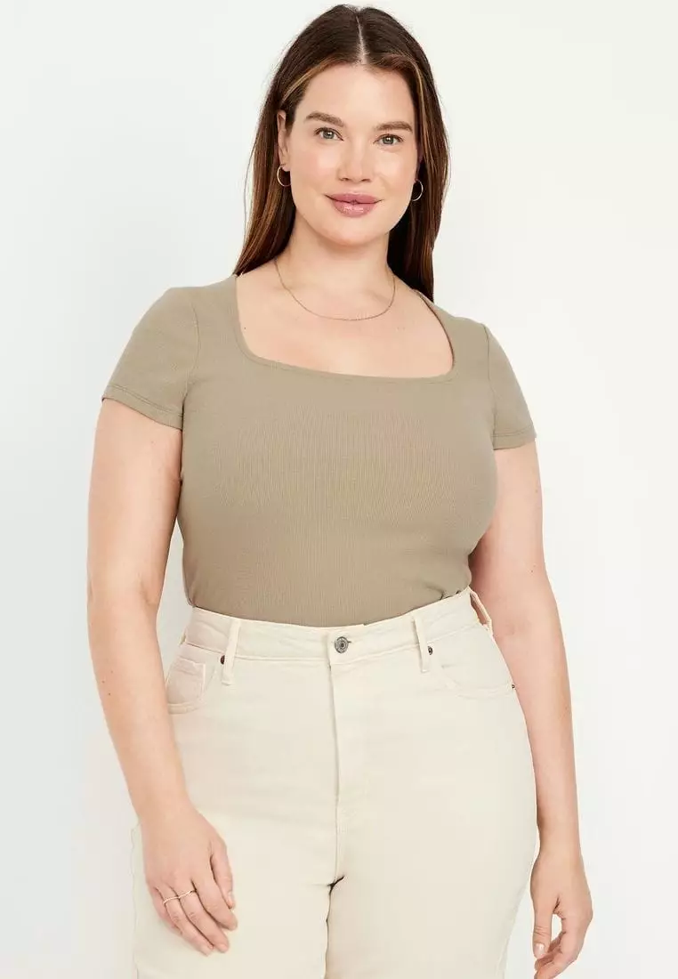 Ribbed Square-Neck T-Shirt