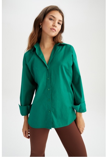 DeFacto green Oversize Cotton Shirt 98111AAF4C1A6CGS_1