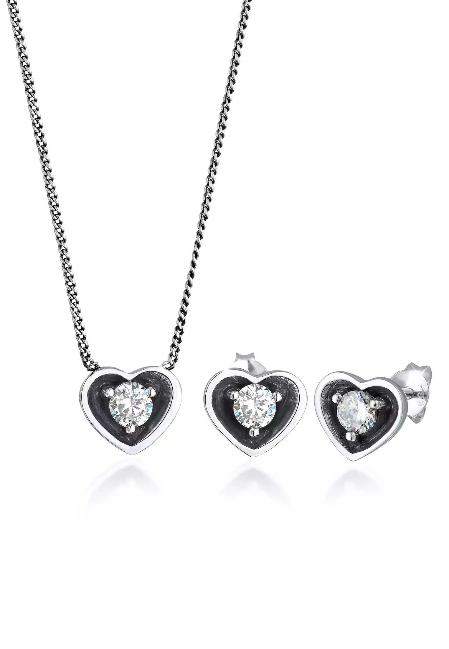 Jewelry Set Heart Pendant Stud Elegant Zirconia Crystals