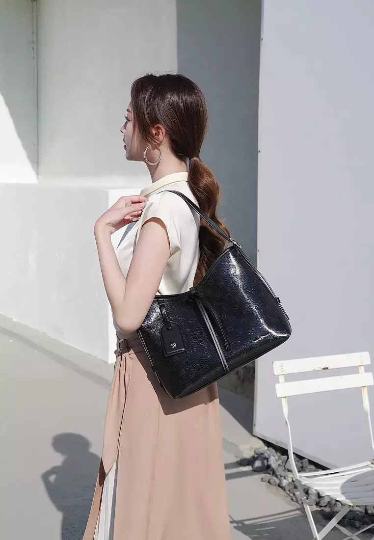 Women's Monogram Top Handle Bag / Sling Bag / Crossbody Bag (Tas Tangan / Tas Selempang) - Hitam