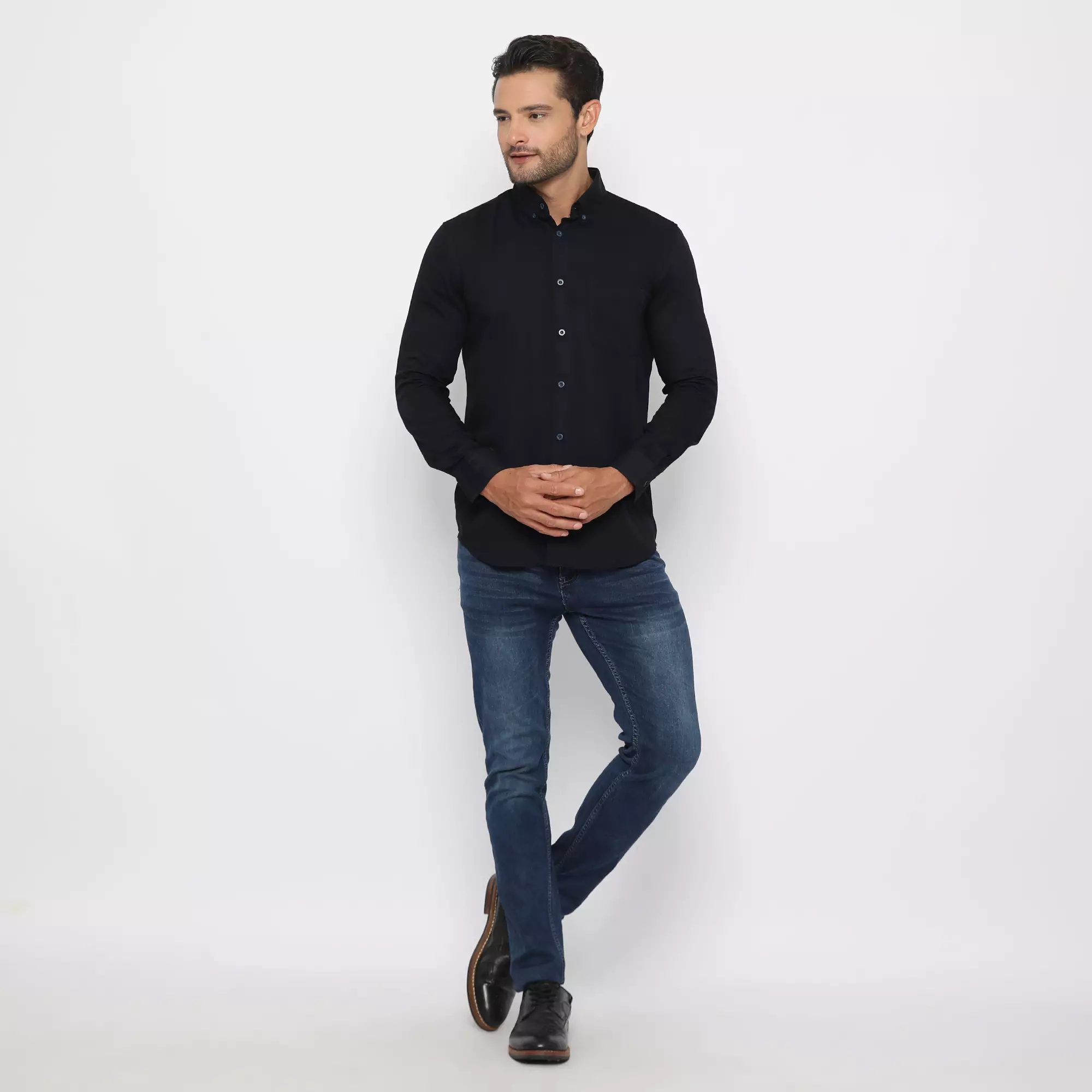 Platini Baju Kemeja Polos Basic Pria Panjang Katun Rayon Navy 76309