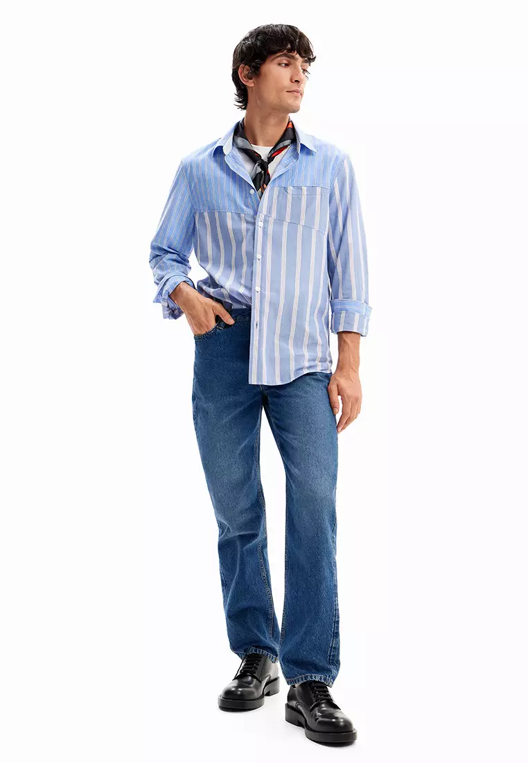 Desigual Man Patchwork striped shirt.