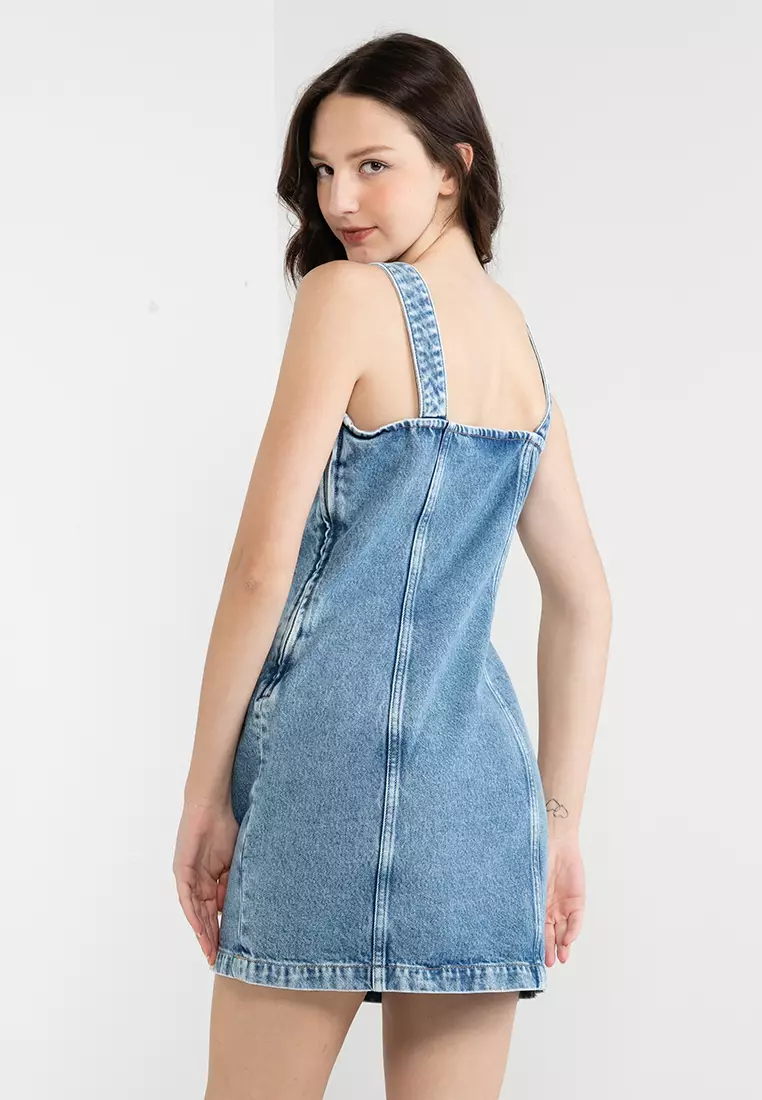 Tommy jeans denim sales dungaree mini dress