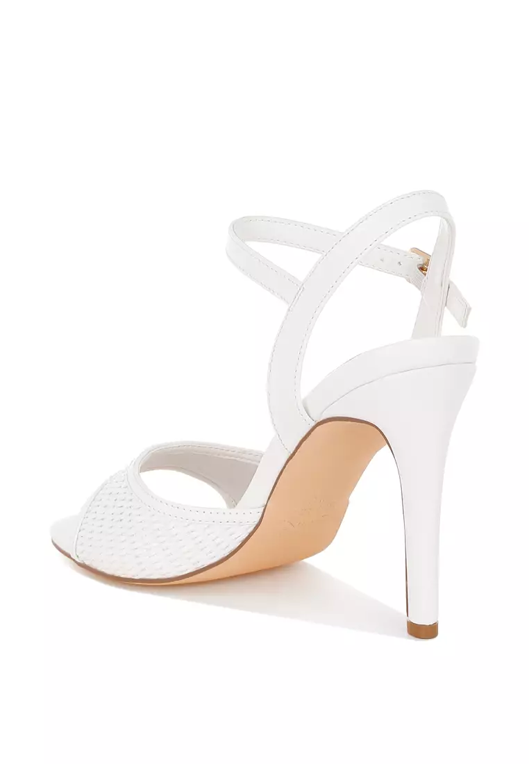 Raffia Square Toe Stiletto Heels In White