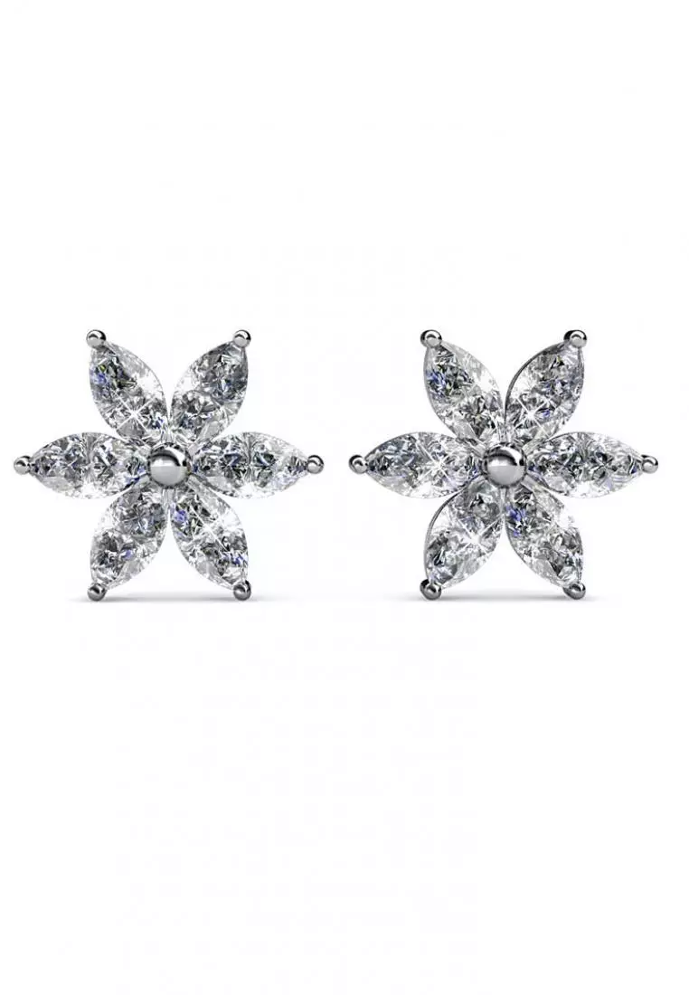 Petal Flower Earrings WG - Anting Crystal Swarovski by Her Jewellery