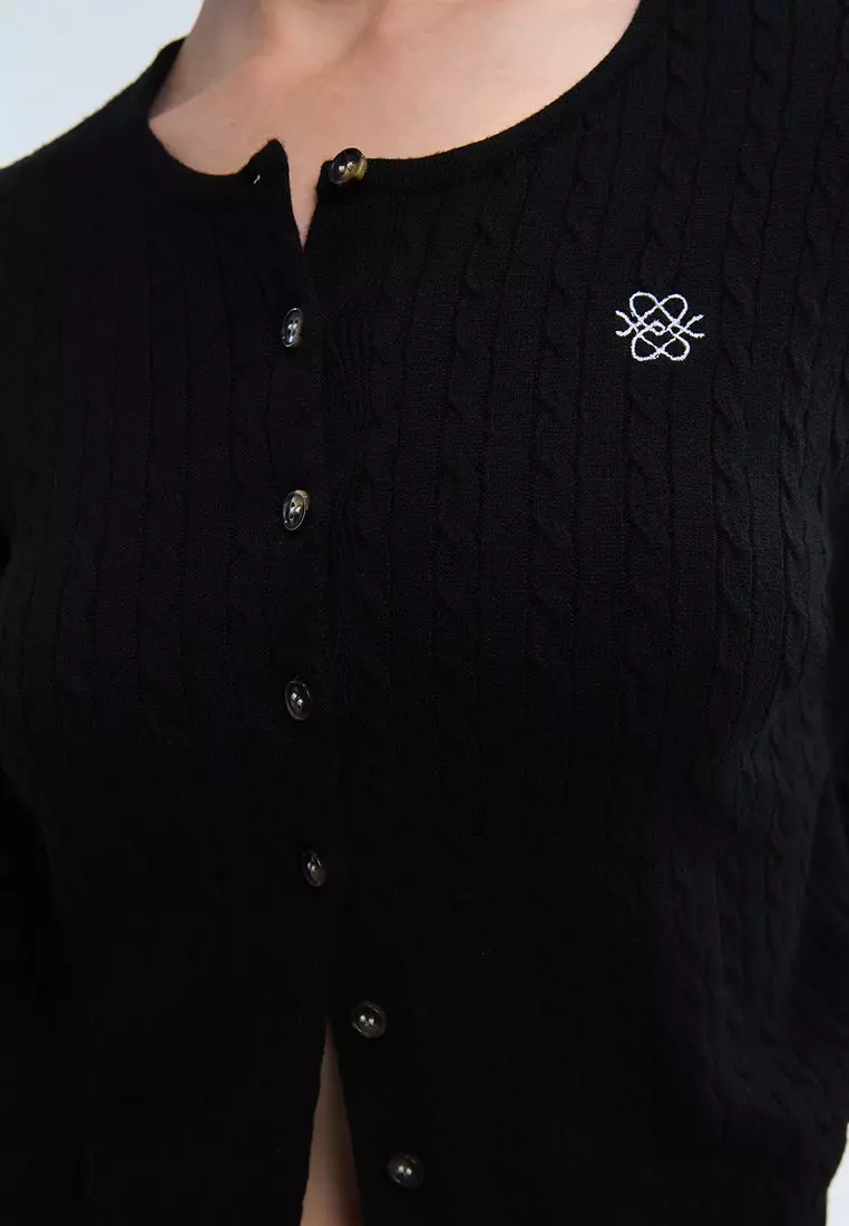 Ribbed Button Front Knit Cardigan - Black