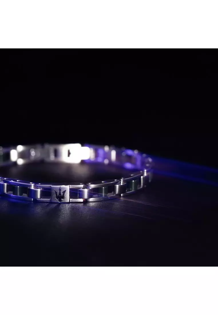 MASERATI Jewels 215mm Men's Stainless Steel, Ceramic Bracelet, Dark Gunmetal+Ceramic Green, JM225ATZ60 (Adjustable)