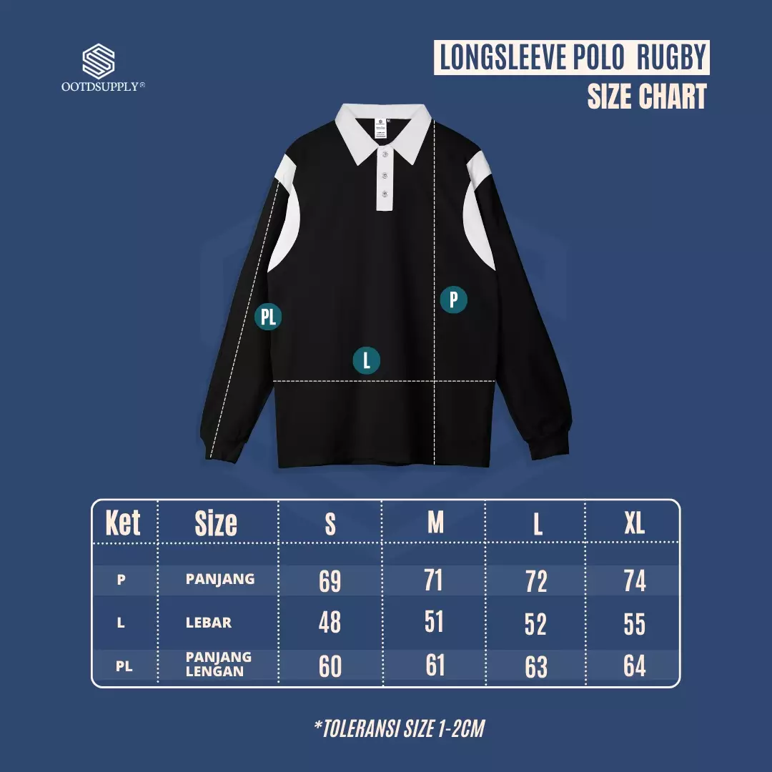 OOTDSUPPLY Longsleeve Polo Rugby Regular Blessfull Black White l Shirt Lengan Panjang l Kaos Kerah I Kaos Salur LSRB003