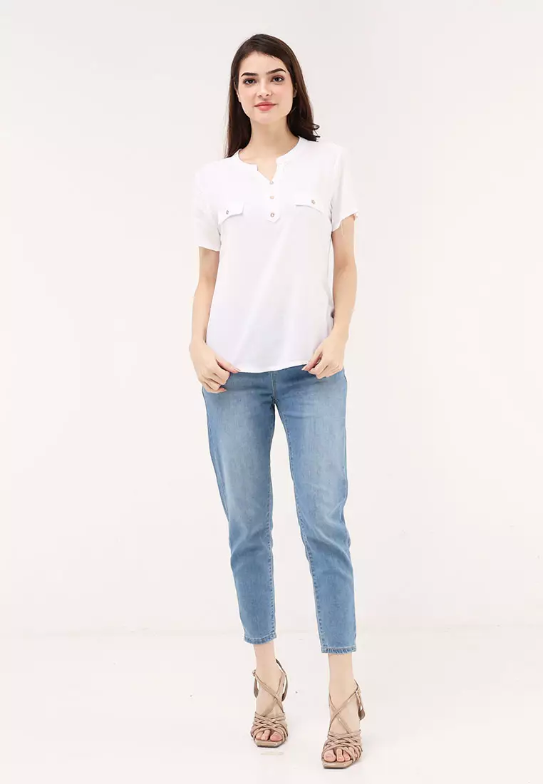 Short Sleeves Chinese Collar Blouse