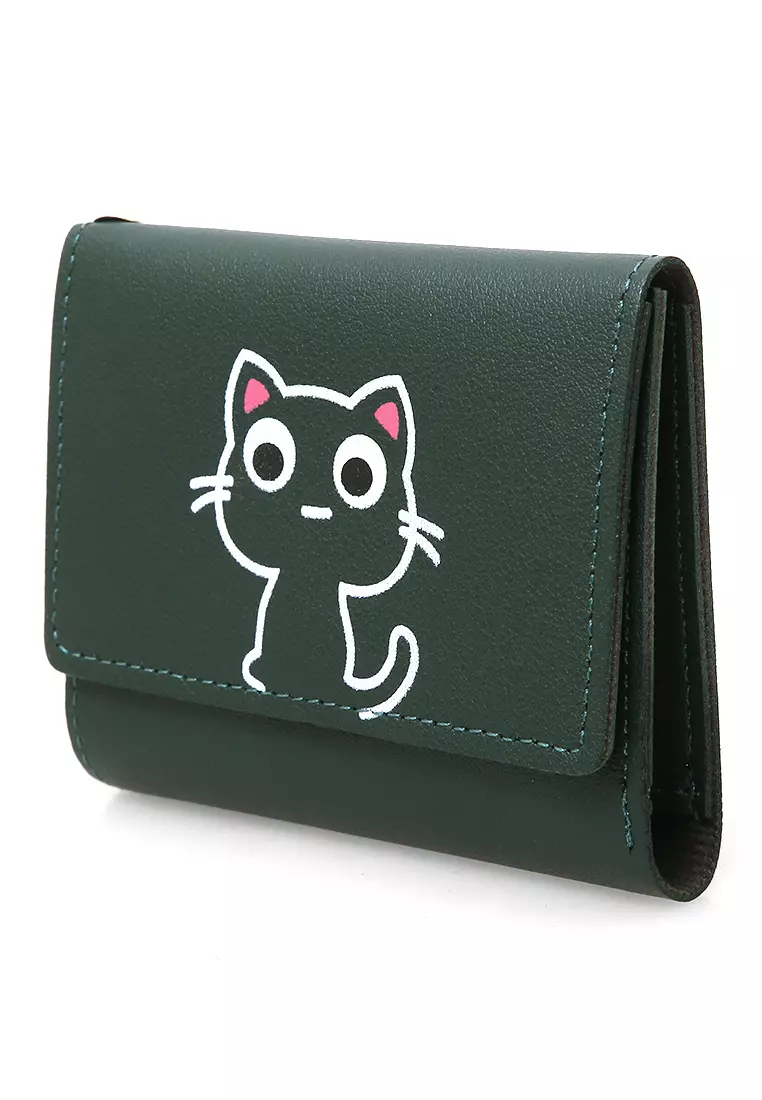Fiore Dompet Anak Wanita Mini Short Wallet Cat Motive Many Slot Material Leather ORIGINAL - Green