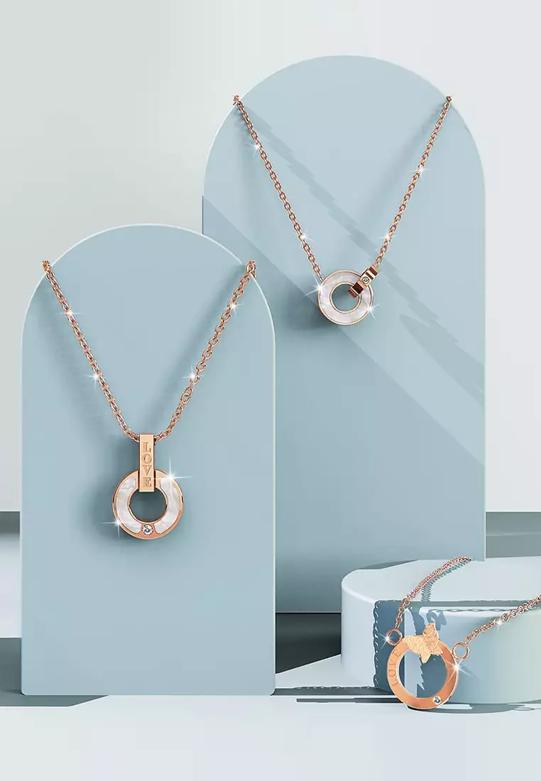 Genuine Single Diamond Set MOP Shell Pillar of Love Necklace Rose Gold Titanium