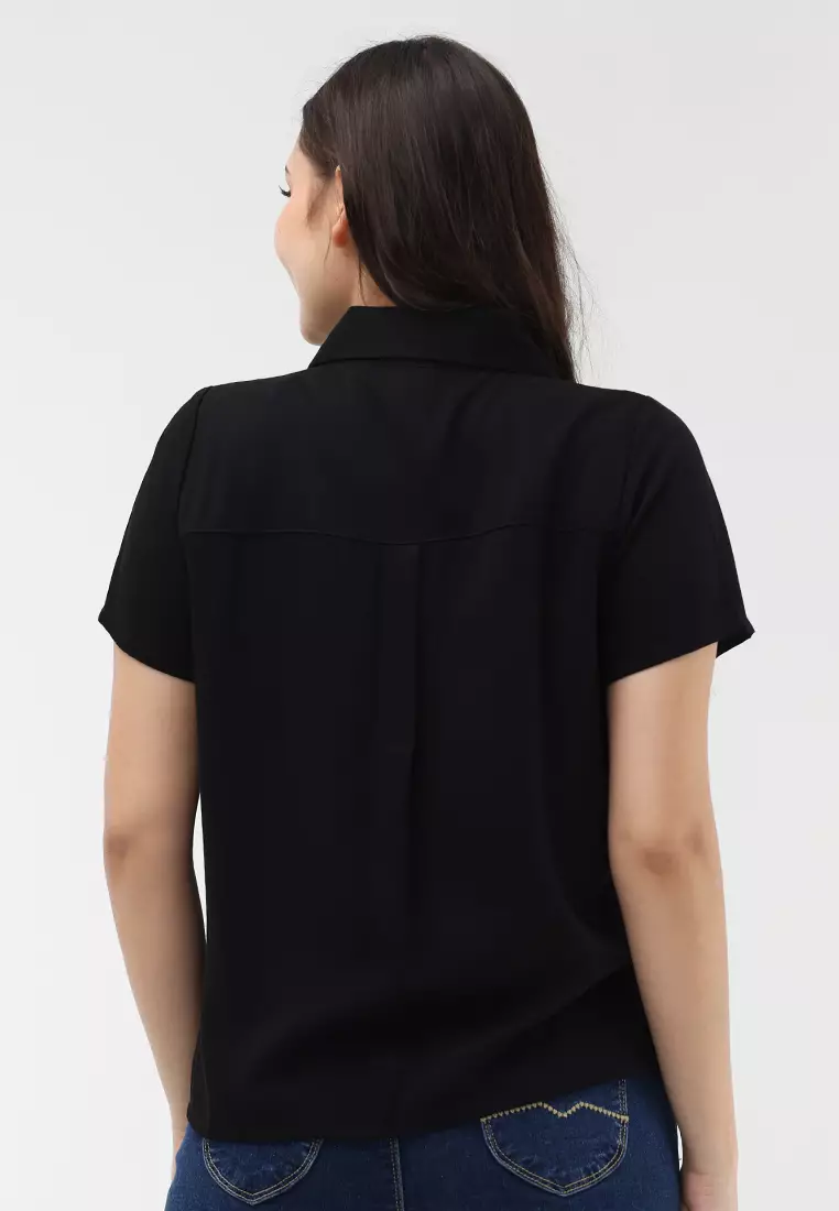 Single Twill Woven Short Sleeves Blouse