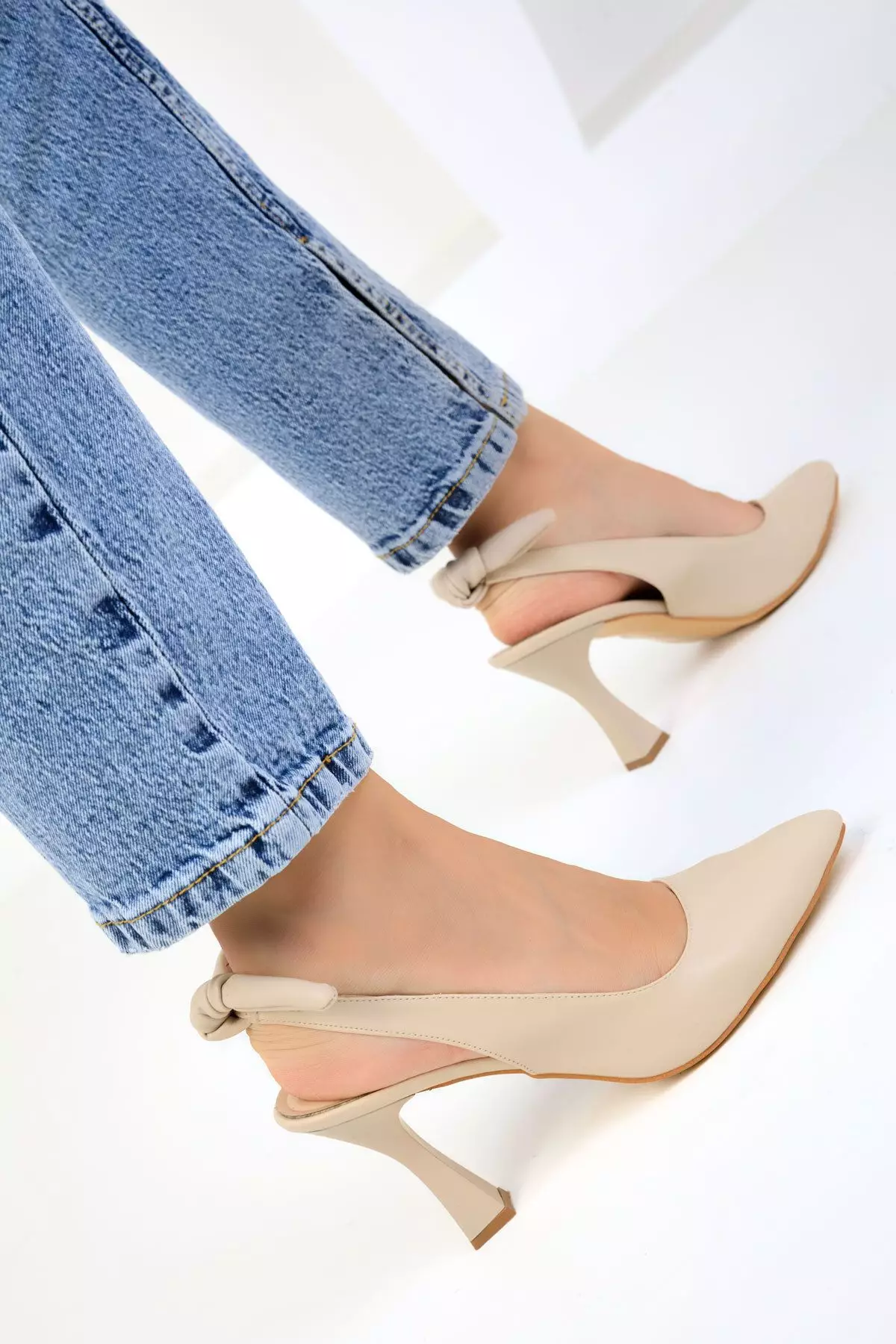 Faux Leather Slingback Heels with Knot Detail