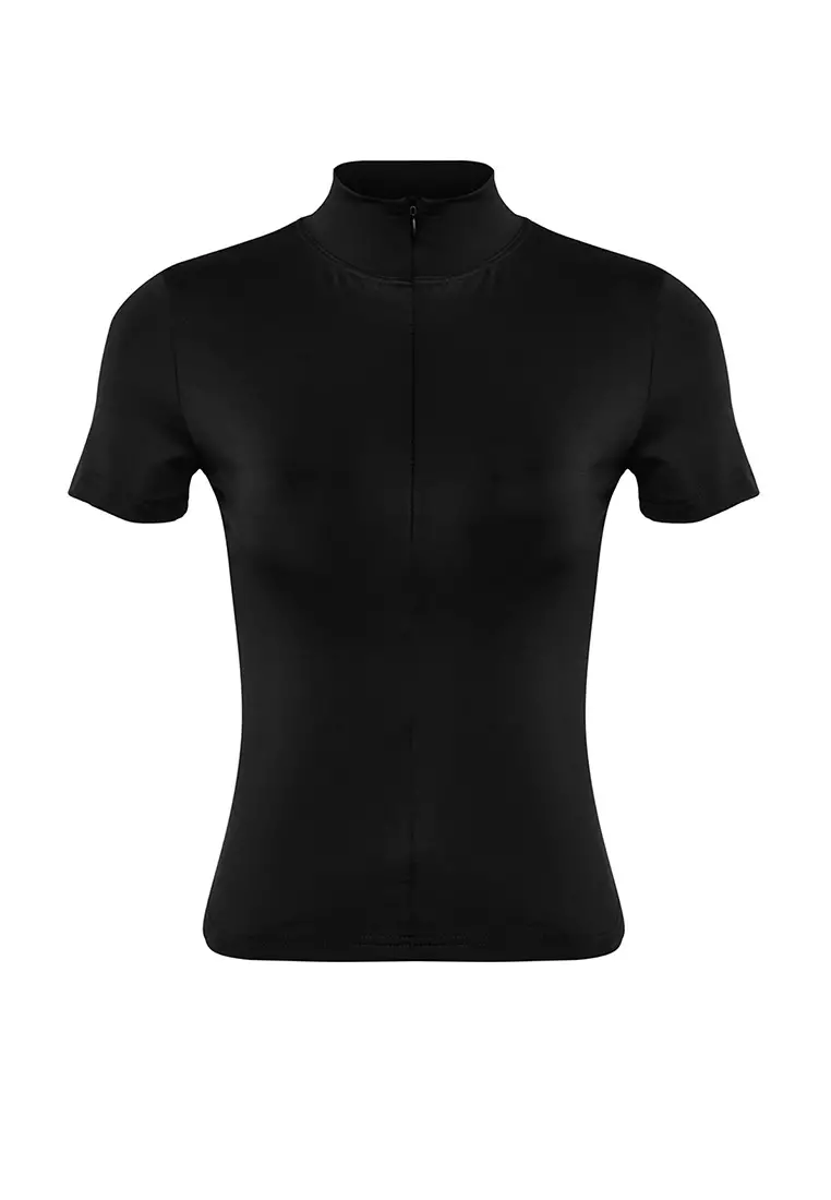 Fitted Blouse with Zip Collar