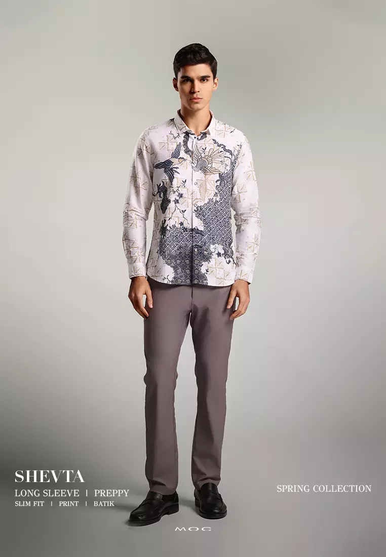 MOC Kemeja Batik Lengan Panjang Pria SHEVTA-WHITE