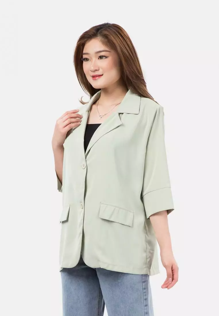 Mid Sleeve Fake Pocket Blazer