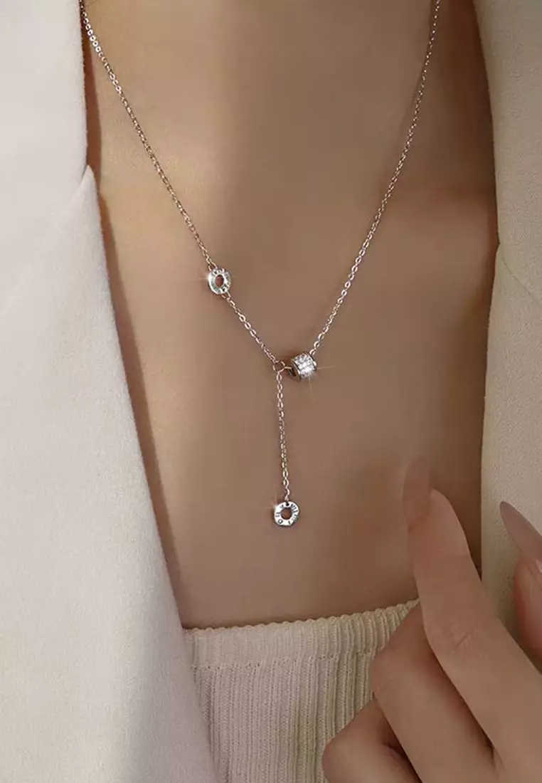 Kalung Wanita Berlian Korea Fashion Berlapis Platinum Anti Memudar Kalung Wanita Elegan