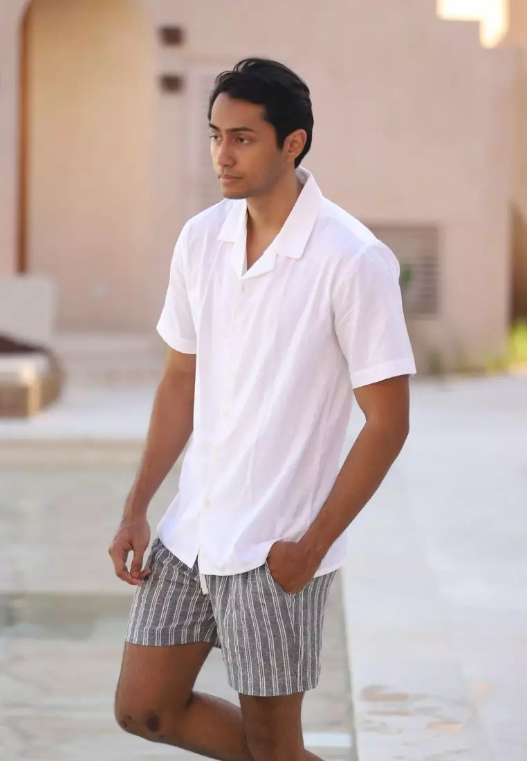 Uluwatu Kemeja Linen Lengan Pendek Pria Putih | Linen Short Sleeve Shirt Men White