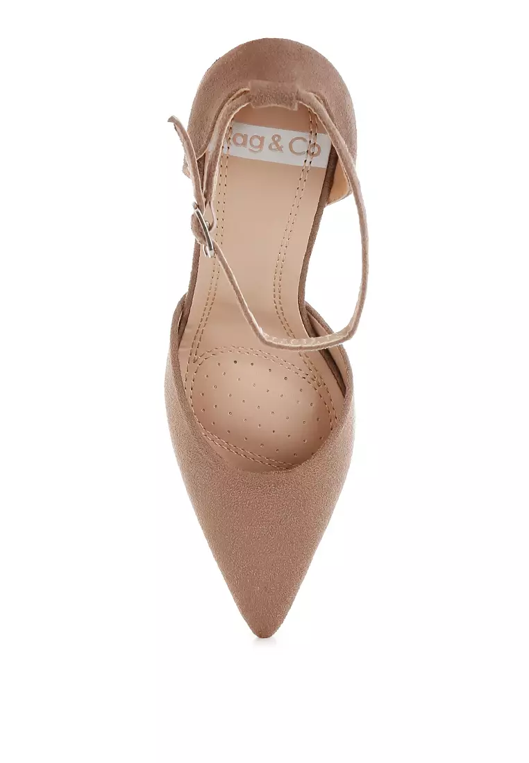 Microfiber Stiletto Sandals in Taupe