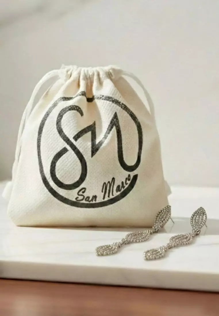 Aksesoris Anting Wanita Diamante Embellish Glam Long Earring Silver 