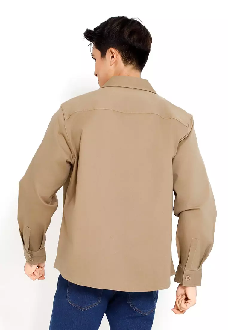 Forest 100% Cotton Twill Long Sleeve Outer Wear Shirts  Men Shirts - 30403-03Khaki