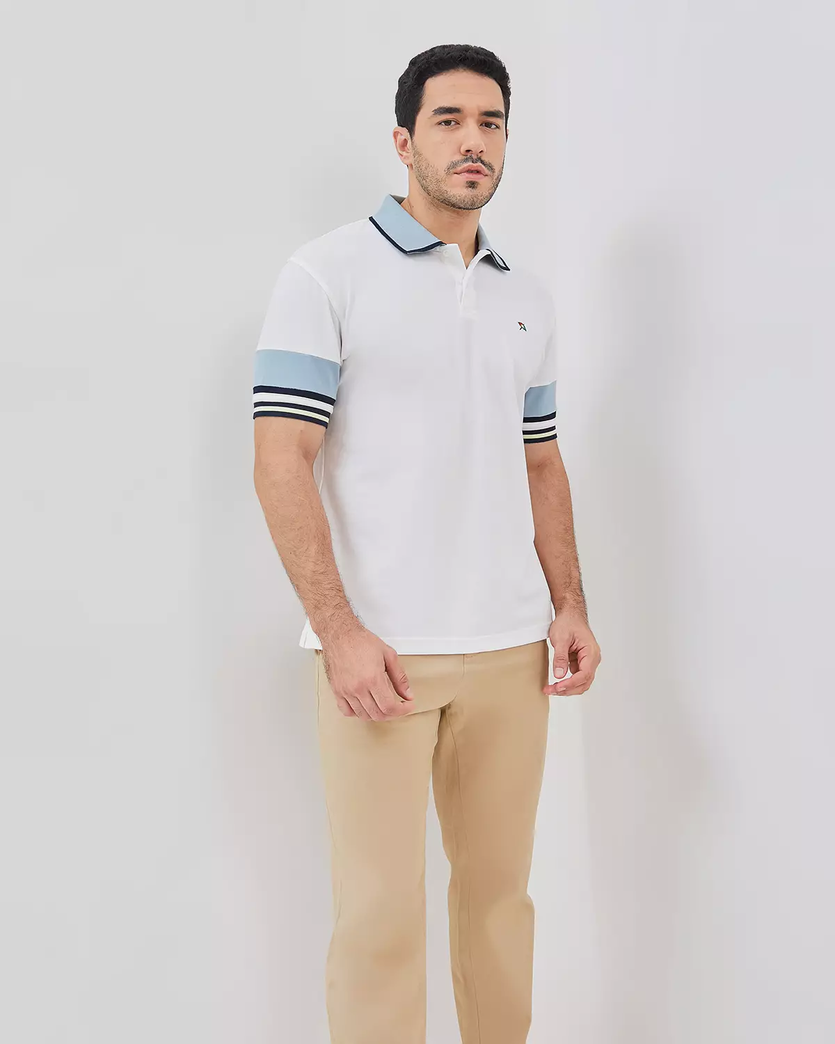 MEN'S SHORT SLEEVE WHITE COLOR COMBINATION POLO SHIRT
