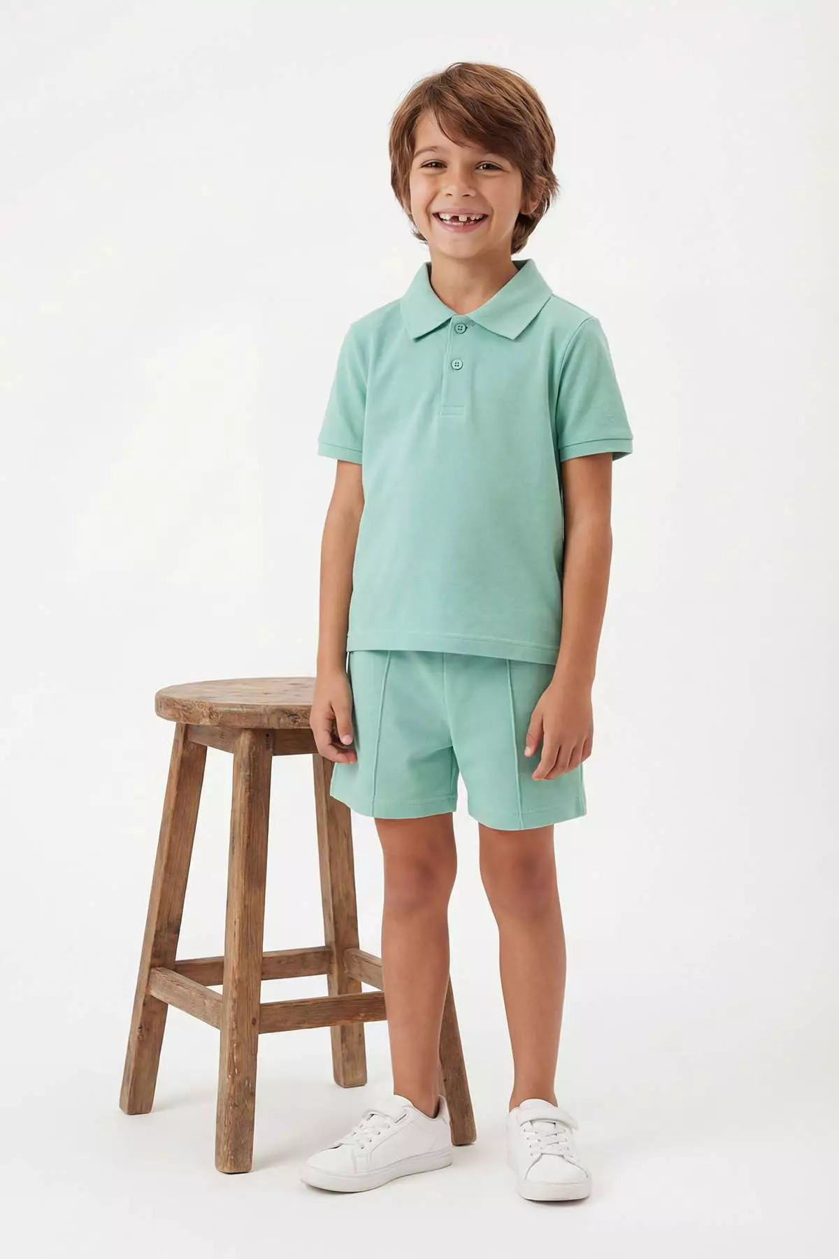 Green Boy'S Plain Knitted Holiday Outfit - Top And Bottom Set Tkdss26Au00034