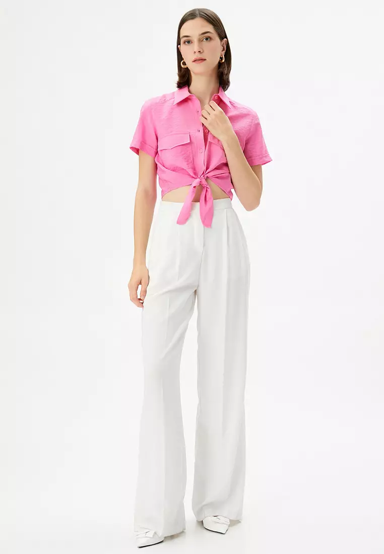 Front Tie Crop Buttoned Shirt