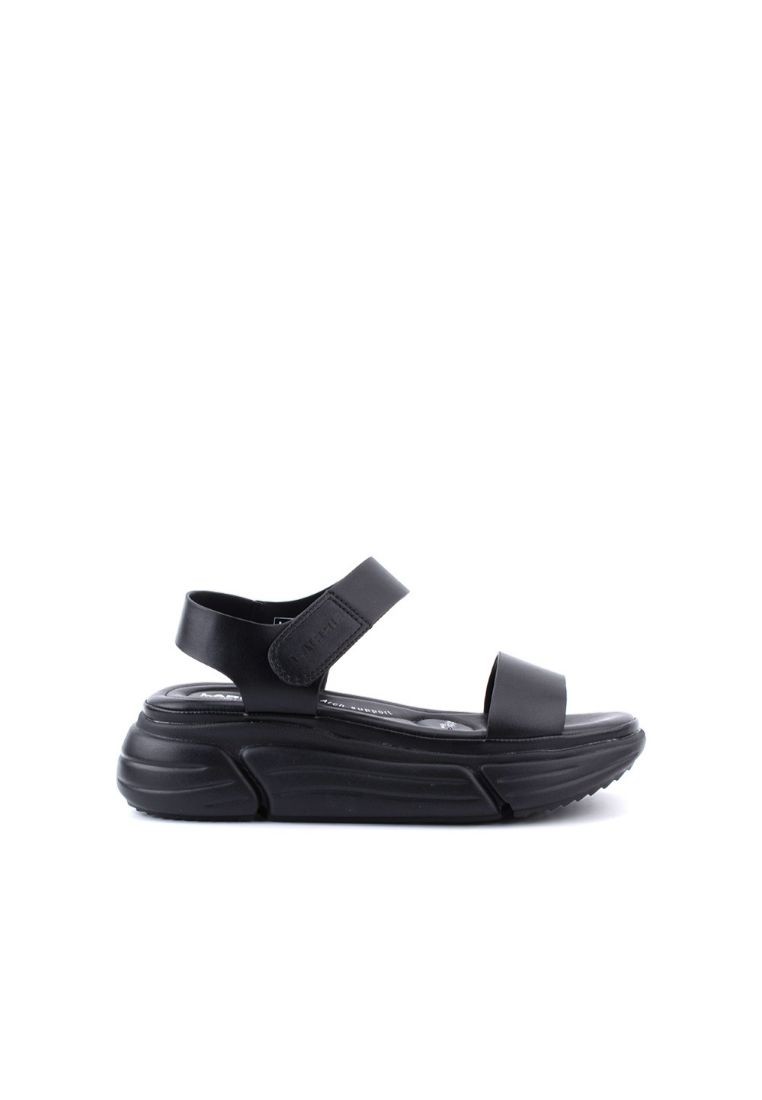 LARRIE Women Black Velcro Strap Comfort Sandals