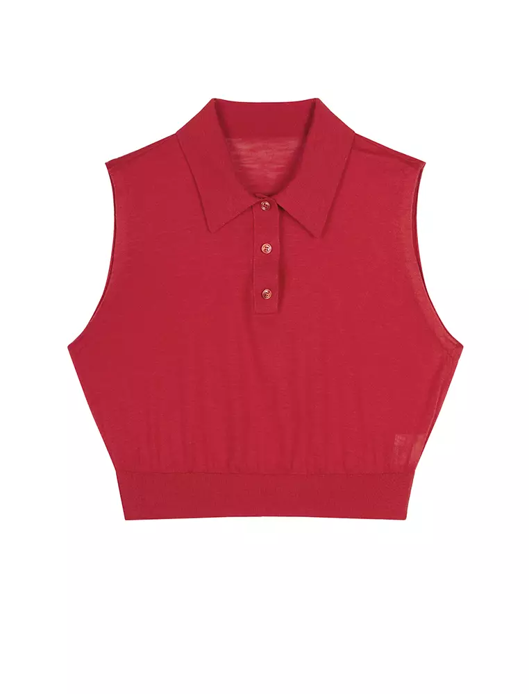 Collared Short Knit Vest