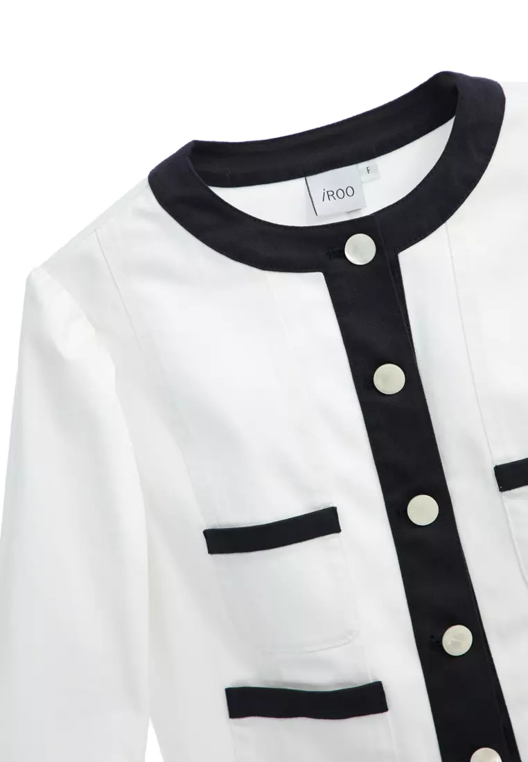 Button Front Jacket With Contrast Navy Trim Detail