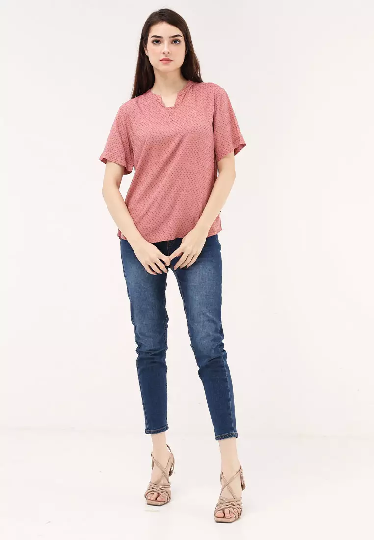 Short Sleeves Chinese Collar Blouse