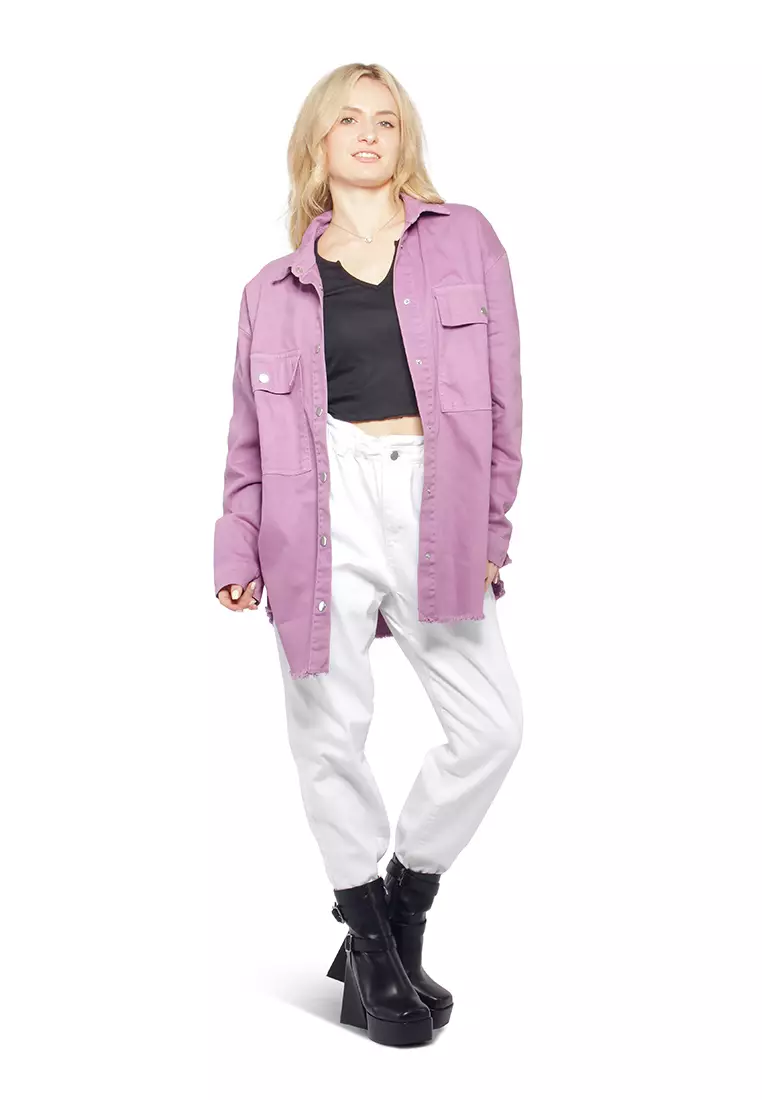 Shacket lengan panjang kebesaran lilac