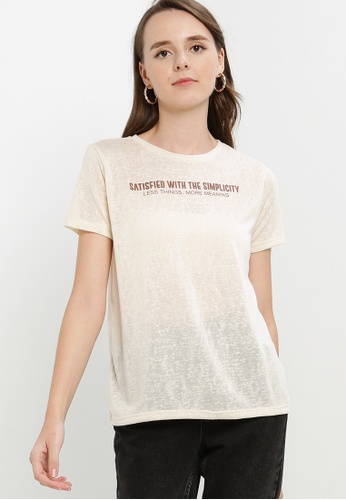 LC WAIKIKI 米褐色 Printed Short Sleeve Women T-Shirt 9DCF4AA7F77E1CGS_1