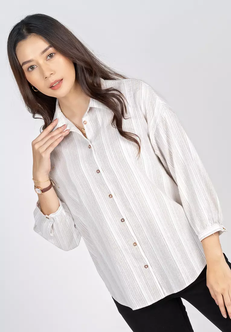 C2 Kyomie Brown Kemeja Casual Oversize Wanita