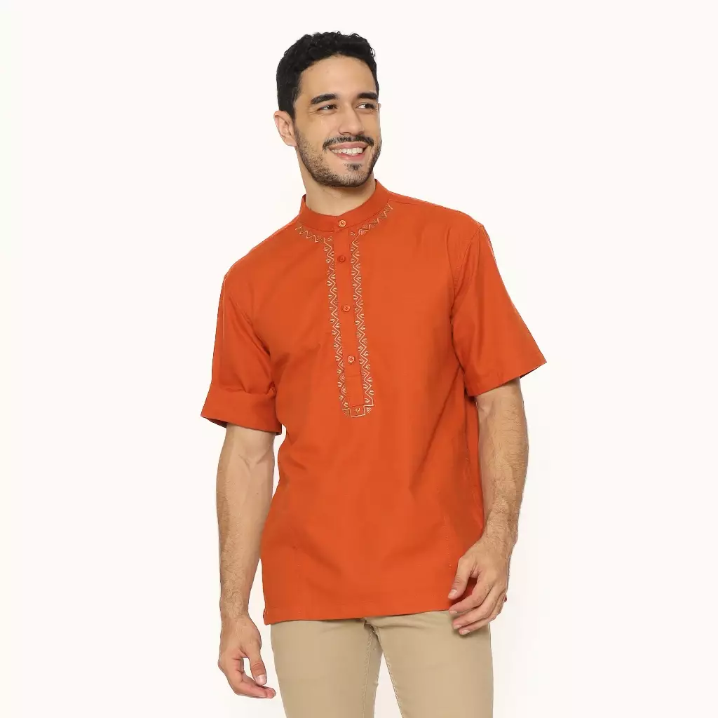 AMK Baju Koko Pria Lengan Pendek Bordir KK RAYYANKA S/S Terracota