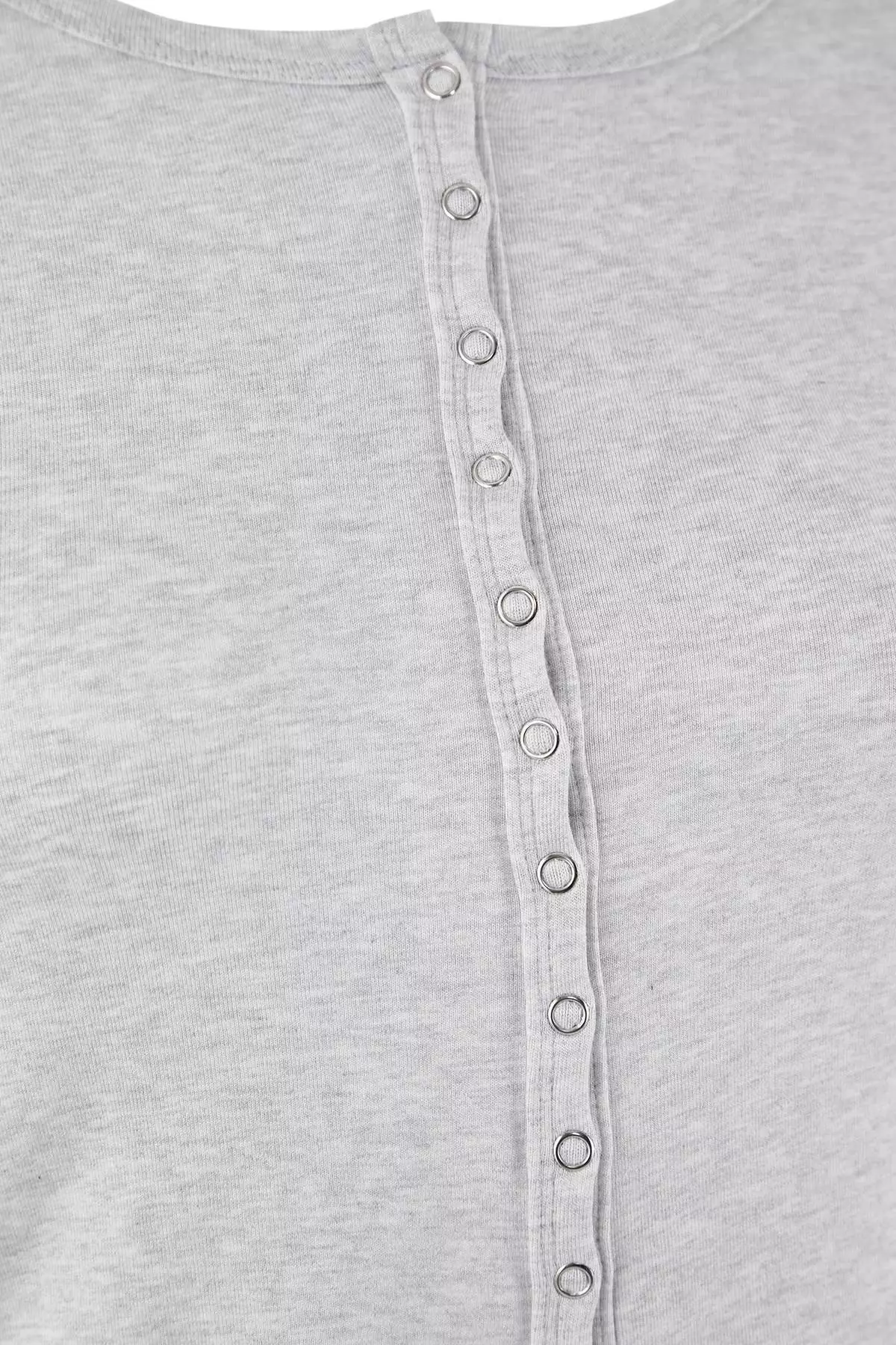 Gray Melange Snap Crop Top Basic Knitted Plus Size Blouse Tbbaw26Af00119