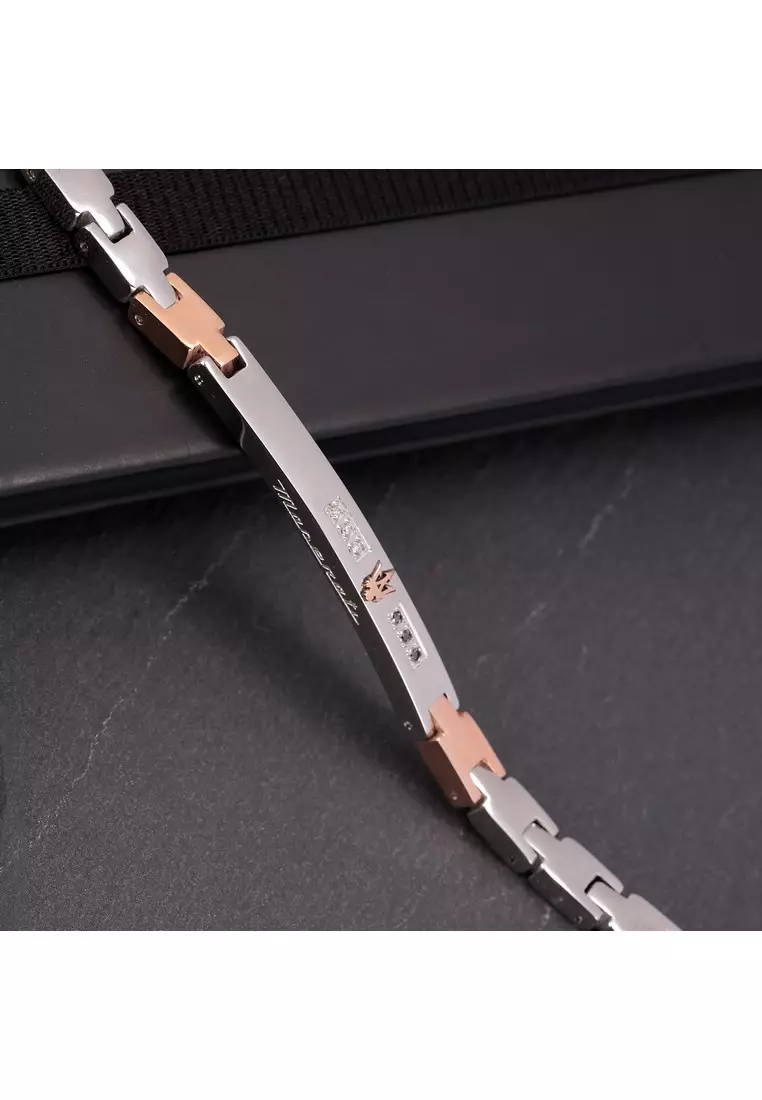 Maserati Jewels 220mm Men's Stainless Steel Diamond Bracelet, Silver & Rose Gold, JM521ATY11 (Adjustable)