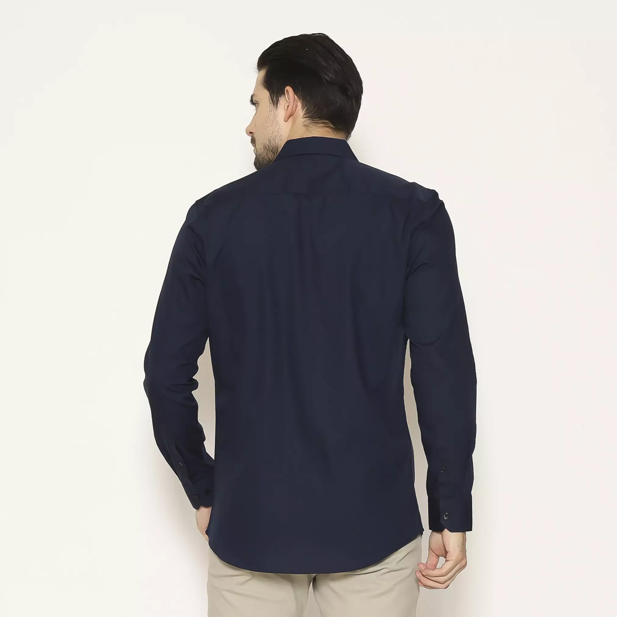 MAGINOT Kemeja Pria Basic Polos Lengan Panjang NAVY