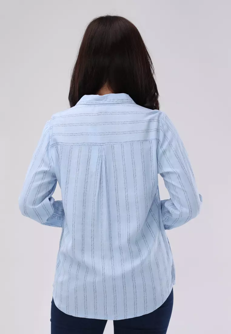 Printed Soft Linen Long Sleeves Blouse In Long Back Hem