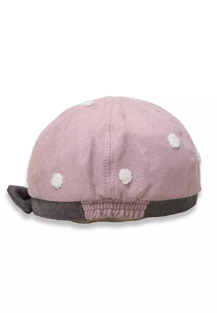 Zello Topi Beret Anak Perempuan Motif Pita Polkadot Children Hat Retro Design Material Cotton ORIGINAL - Pink