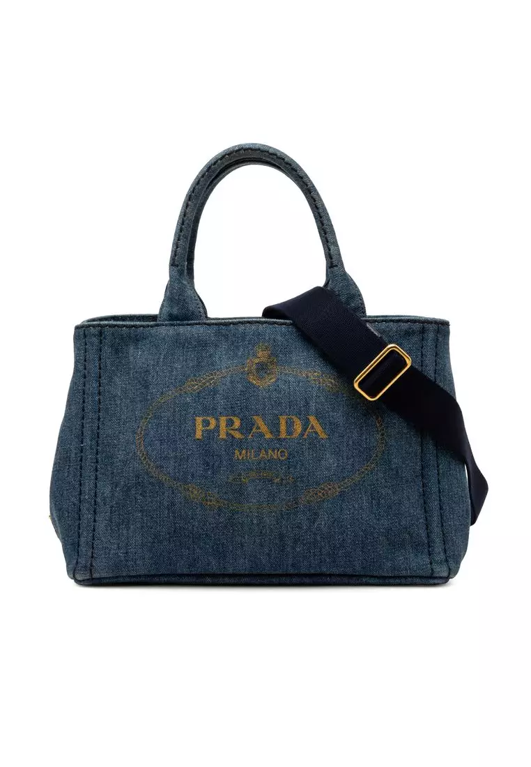 PRADA Pre-Loved Prada Small Denim Canapa Logo Satchel 2026 | Buy