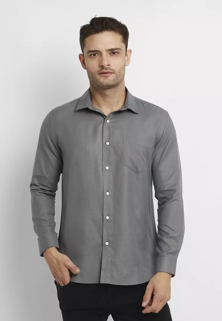 MAGINOT EMELYN CHARCOAL Kemeja Casual Slim Fit Lengan Panjang